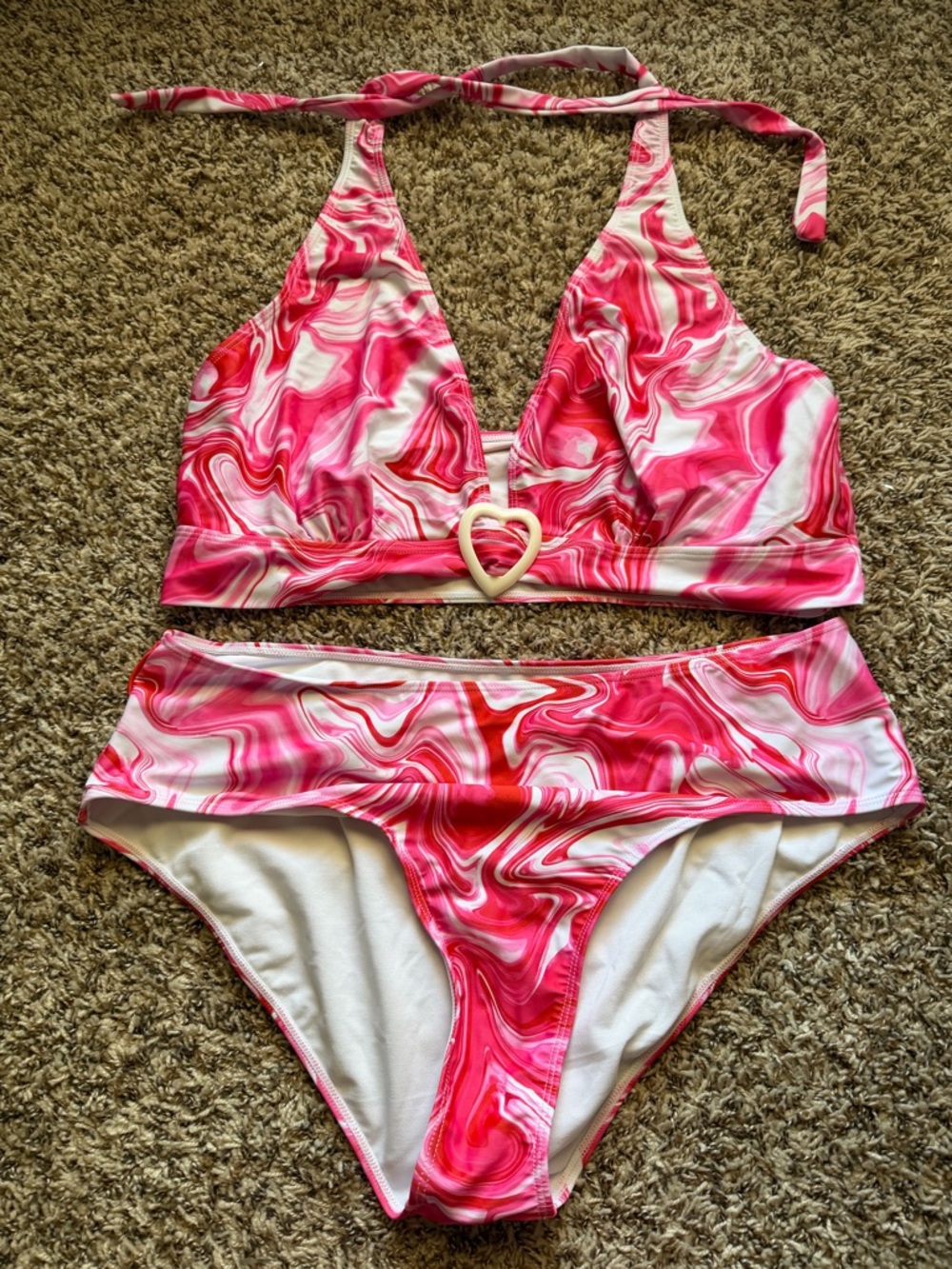 SHEIN Pink Marble Swirl Bikini Set